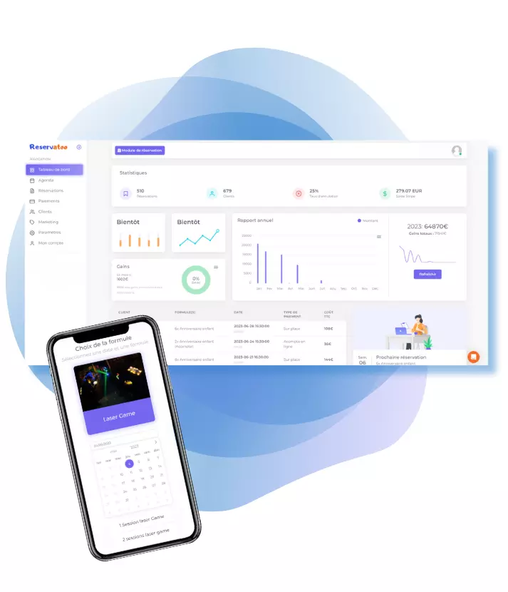 présentation de la vue ordinateur et mobile du logiciel de réservation en ligne