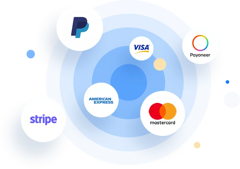 presentación de los diferentes métodos de pago del software de reservas online (visa, paypal, mastercard...etc)